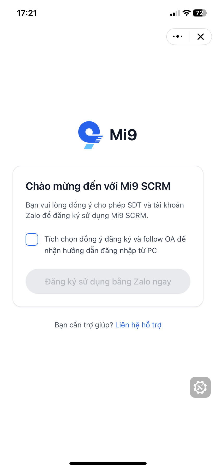 Đăng ký Mi9 bằng mã QR