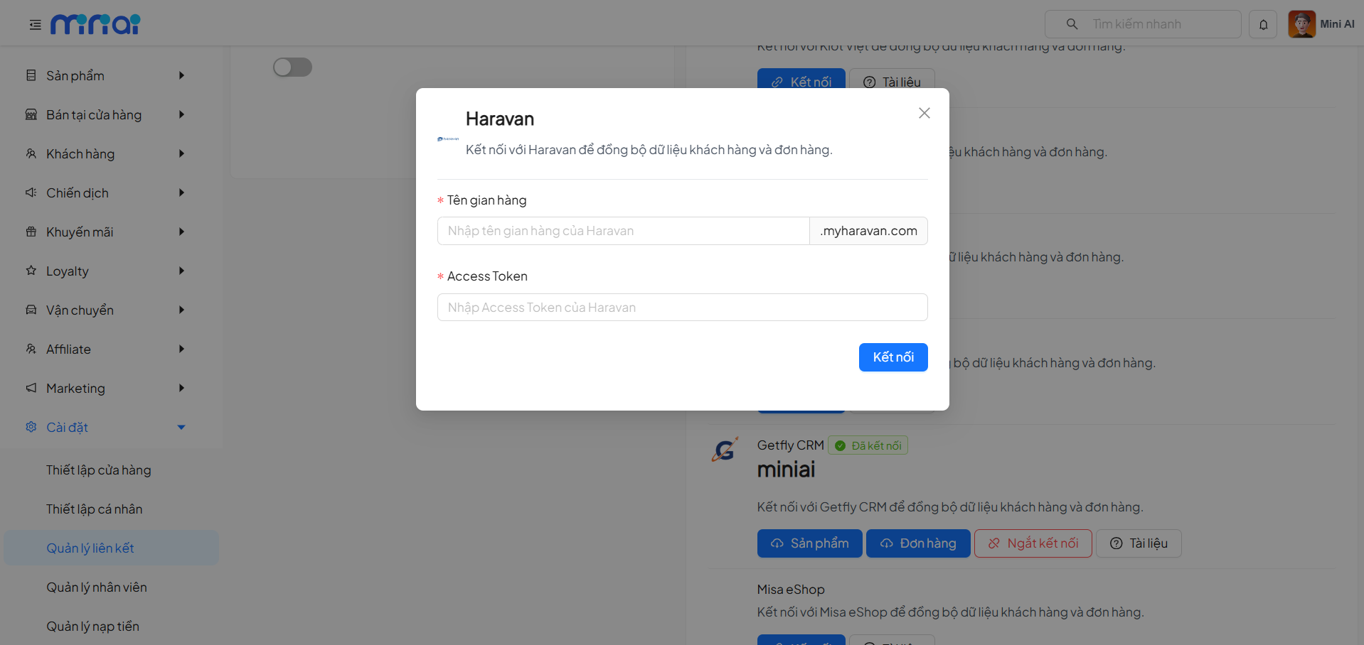 Select Haravan Integration Channel