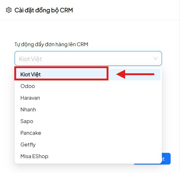 Select KiotViet Integration Channel