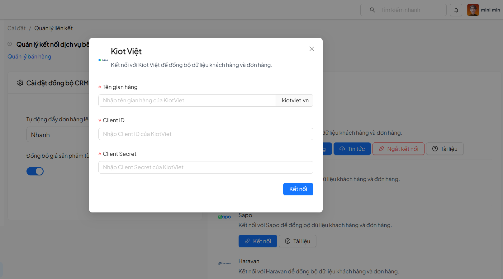 Enter Client ID and Secret Key