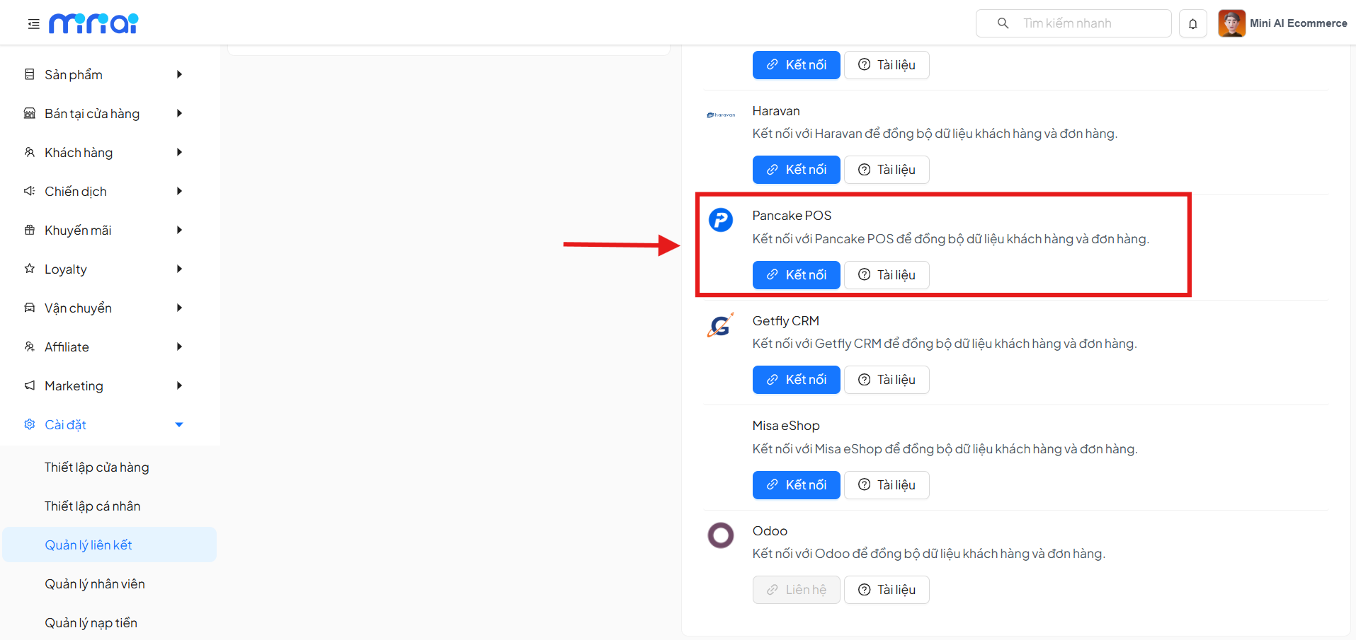 Select Pancake POS Integration Channel