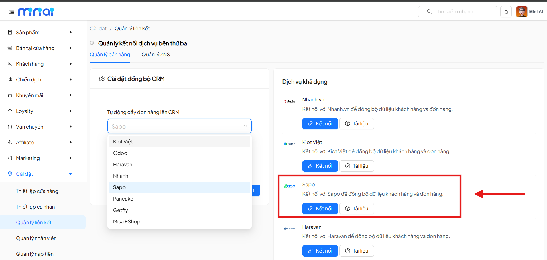 Select Sapo Integration Channel